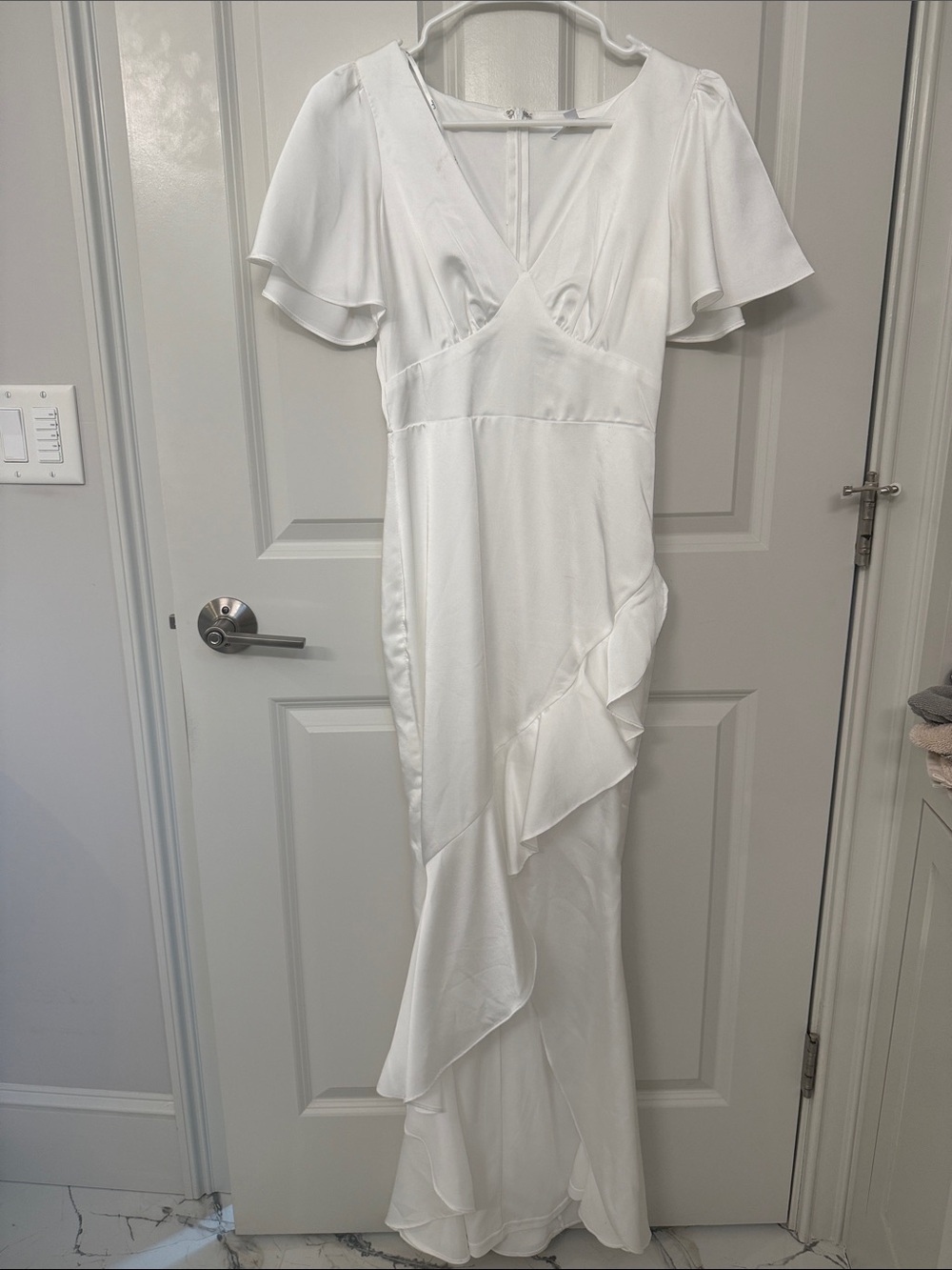 Lulu's White Ruffle V-Neck Maxi Dress